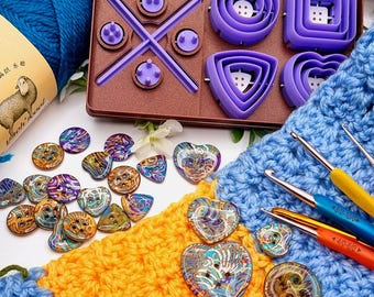 Polymer Clay Button Maker Kit - 12 Cutters, Centering Pins and Holder, Set 1