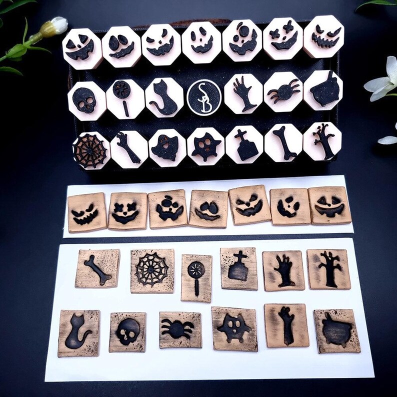 SweetyBijou Spooky Night Halloween Stamps Set - 20 Tiny Stamps in Luxury Box