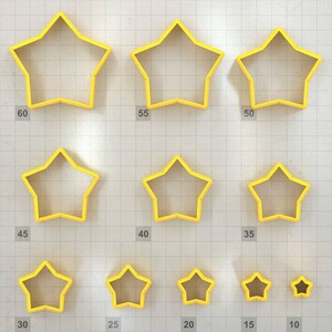 Star 5-Pointed, Wide - Set of 11 Polymer Clay Cutters Plastic Cutters SweetyBijou Tools