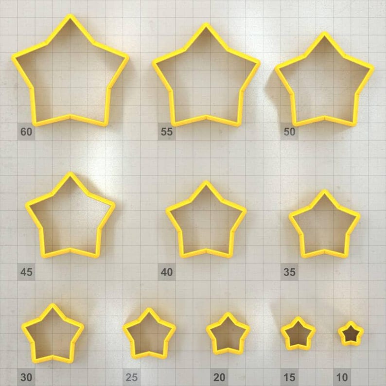 Star 5-Pointed, Wide - Set of 11 Polymer Clay Cutters Plastic Cutters SweetyBijou Tools