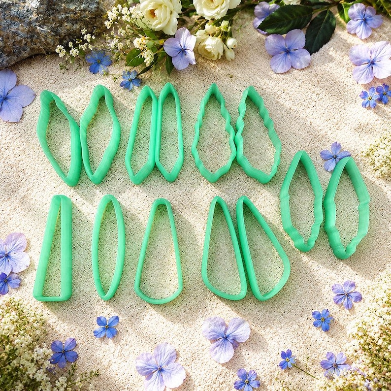 Long Polymer Clay Earring Cutter Bundle #1 - 6 cm Shapes image 2