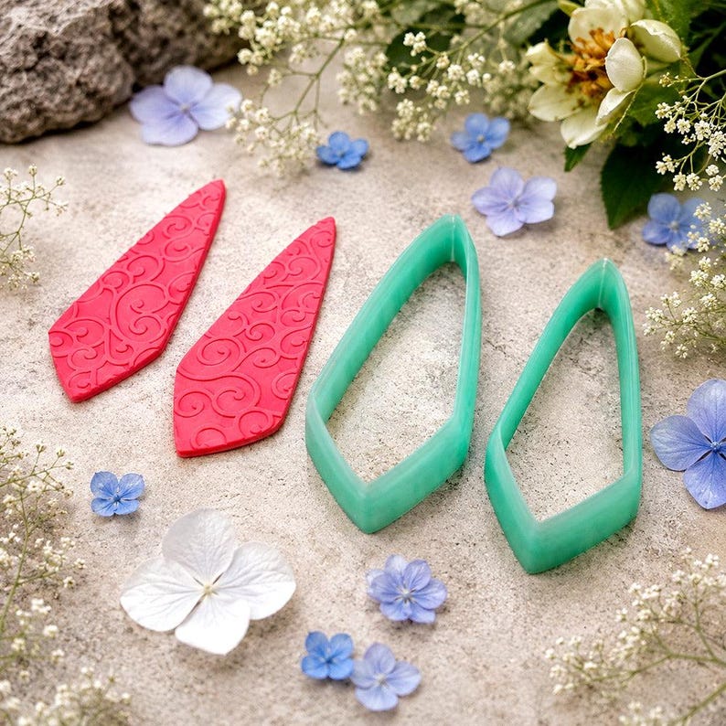 Emporte-pièces pour boucles d'oreilles en pâte polymère en forme de cerf-volant long, paire n° 11 - 6 cm image 1