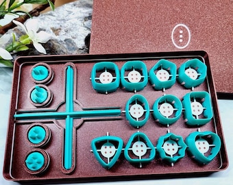 Buttons Toolkit Set 3 - Polymer Clay Button Maker with 11 Mini Shapes and Dot Centering Tools