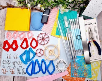Polymer Clay Earring Starter Toolkit - 55 Pieces with Cutters, Roller and Findings