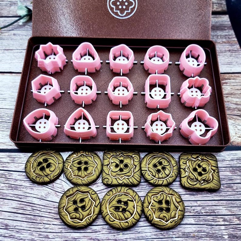 Polymer Clay Button Imprint Set - 15 Designs, Requires Buttons Toolkit Set 1 image 1