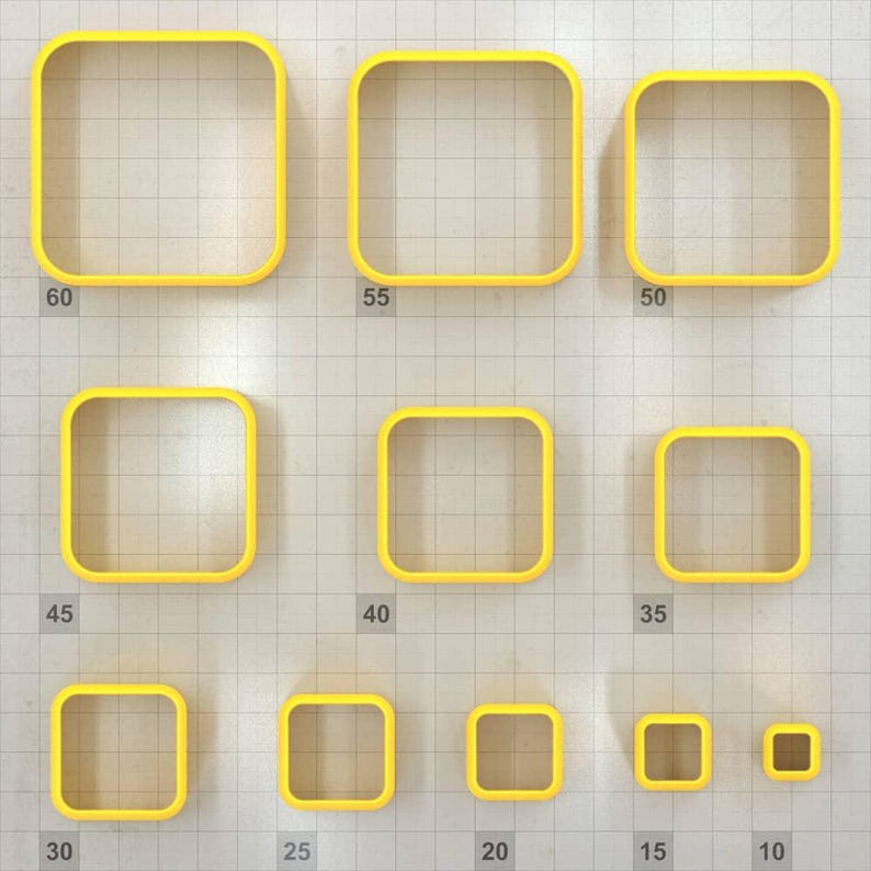 Square Rounded - Set of 11 Polymer Clay Cutters Plastic Cutters SweetyBijou Tools