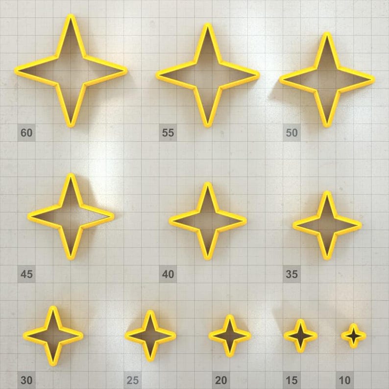 Star 4-Pointed - Set of 11 Polymer Clay Cutters Plastic Cutters SweetyBijou Tools