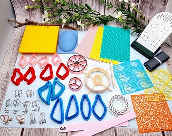 Polymer Clay Earring Starter Toolkit - 42 Pieces with Cutters, Textures and Findings