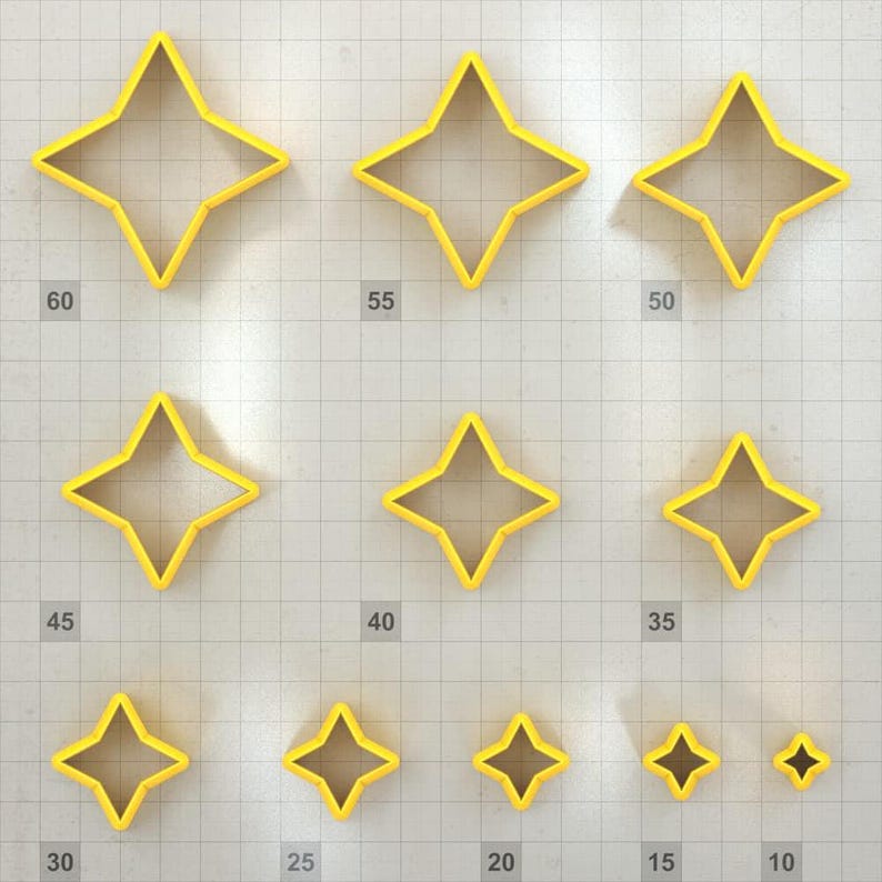 Star 4-Pointed, Wide - Set of 11 Clay Cutters Plastic Cutters SweetyBijou Tools