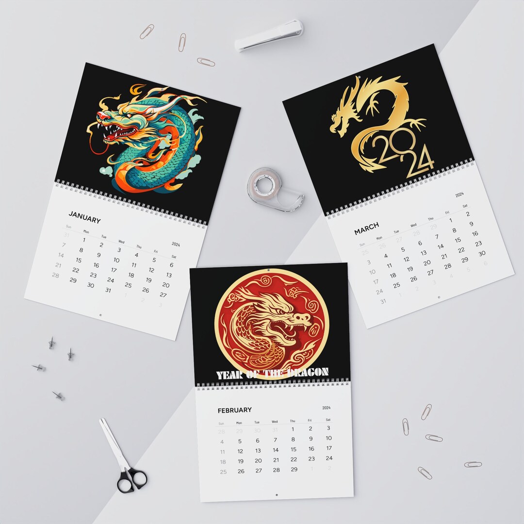 New Years Calendar, 2024 Calendar, Custom Calendar, Dragon Calendar