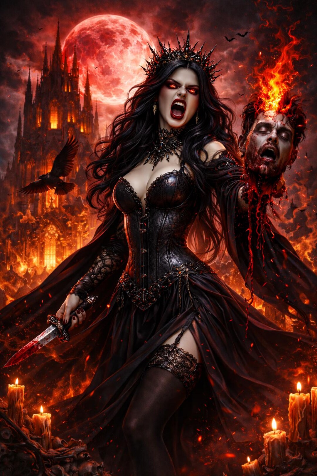 Gothic Dark Fantasy Wall Art | Blood Moon Vampire Queen | Dark Feminine ...