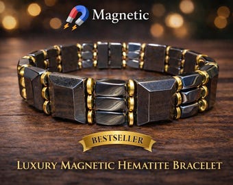Men’s Magnetic Hematite Bracelet – Heavy Luxury Black & Gold Energy Bracelet, Full Magnetic Design, Grounding Jewelry, Healing Wristband Gif