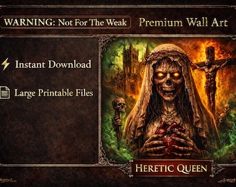 HERETIC QUEEN – Dark Gothic Horror Wall Art – Occult Demon Nun Poster – Blood Ritual Aesthetic – Creepy Witchy Decor – Digital Download