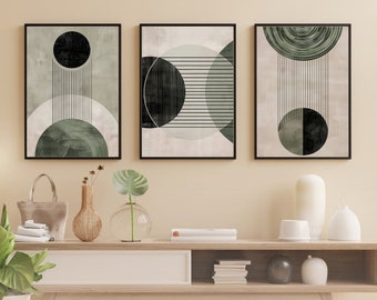 Muurkunstset geometrische cirkel: minimalistische abstracte prints (digitale download)