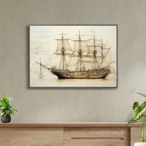 Sailing ship, Vintage, Battleship Wall Art, Antique Sail Ship, Printable Art, Voyage decor, Old Sailing Ship Illustration, Nautical Ship Art