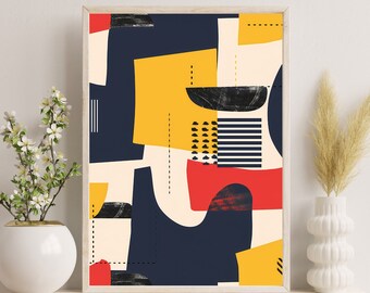 Kunstafdruk kleurrijke abstracte vormen: modern, minimalistisch decor (digitale download)