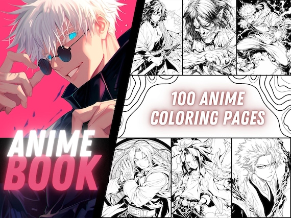 Páginas para colorear de Animes famosos: 100 diseños para adultos y niños, anime, producto digital, descarga instantánea, PDF imprimible