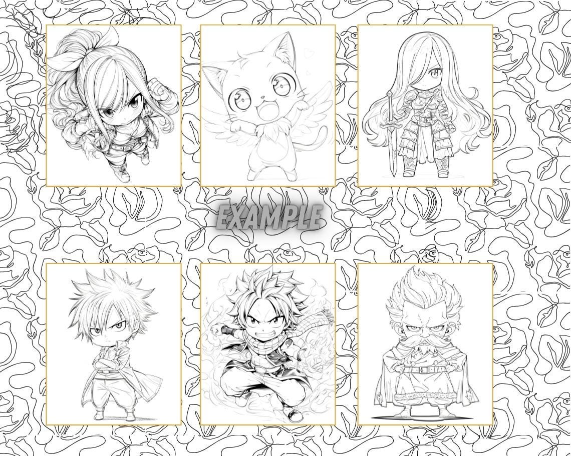 Chibi Fairy Tail Coloring Pages: 50 Designs for Adults and Kids, Anime ...