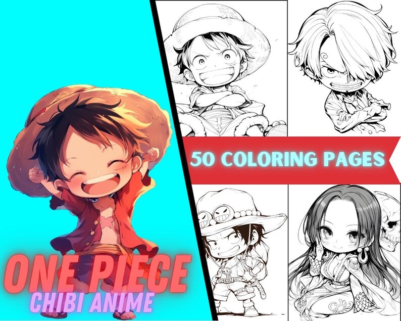 Chibi One Piece Coloring Pages: 50 Designs for Adults and Kids, Anime ...