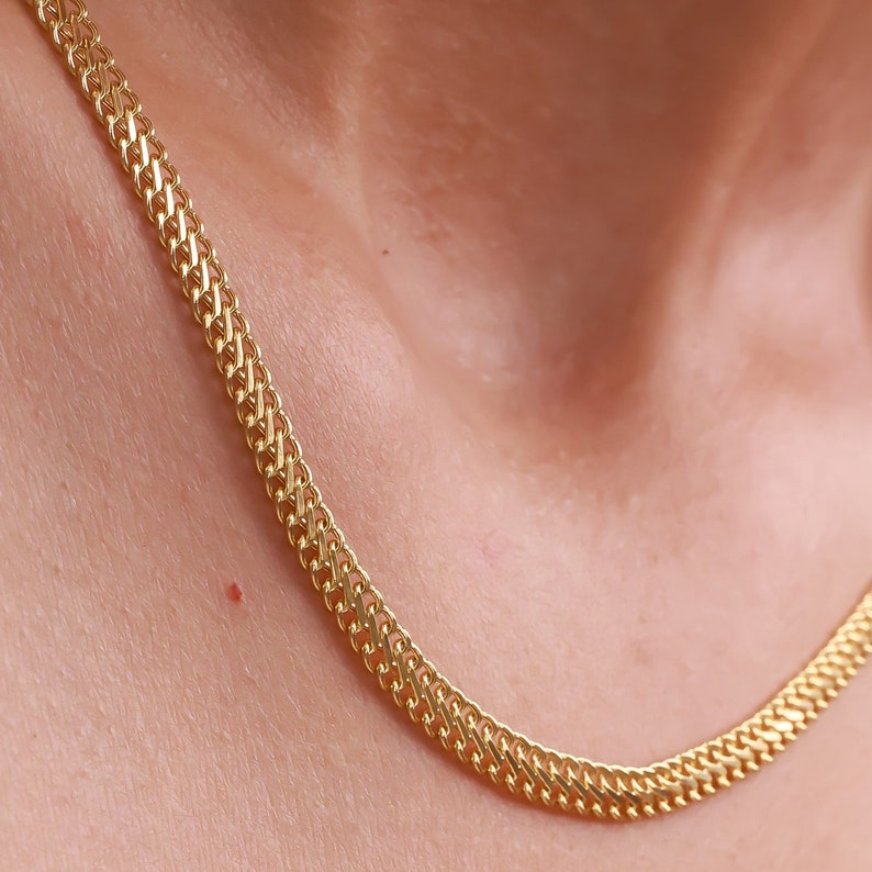 14K Real Gold Italian Double Curb Armoured Chain, Vienna Chain Necklace