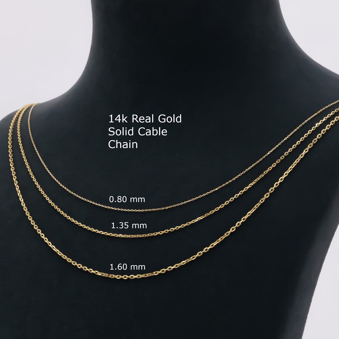 14K Real Gold Cable Chain Necklace Women Solid Anchor Pendant Etsy