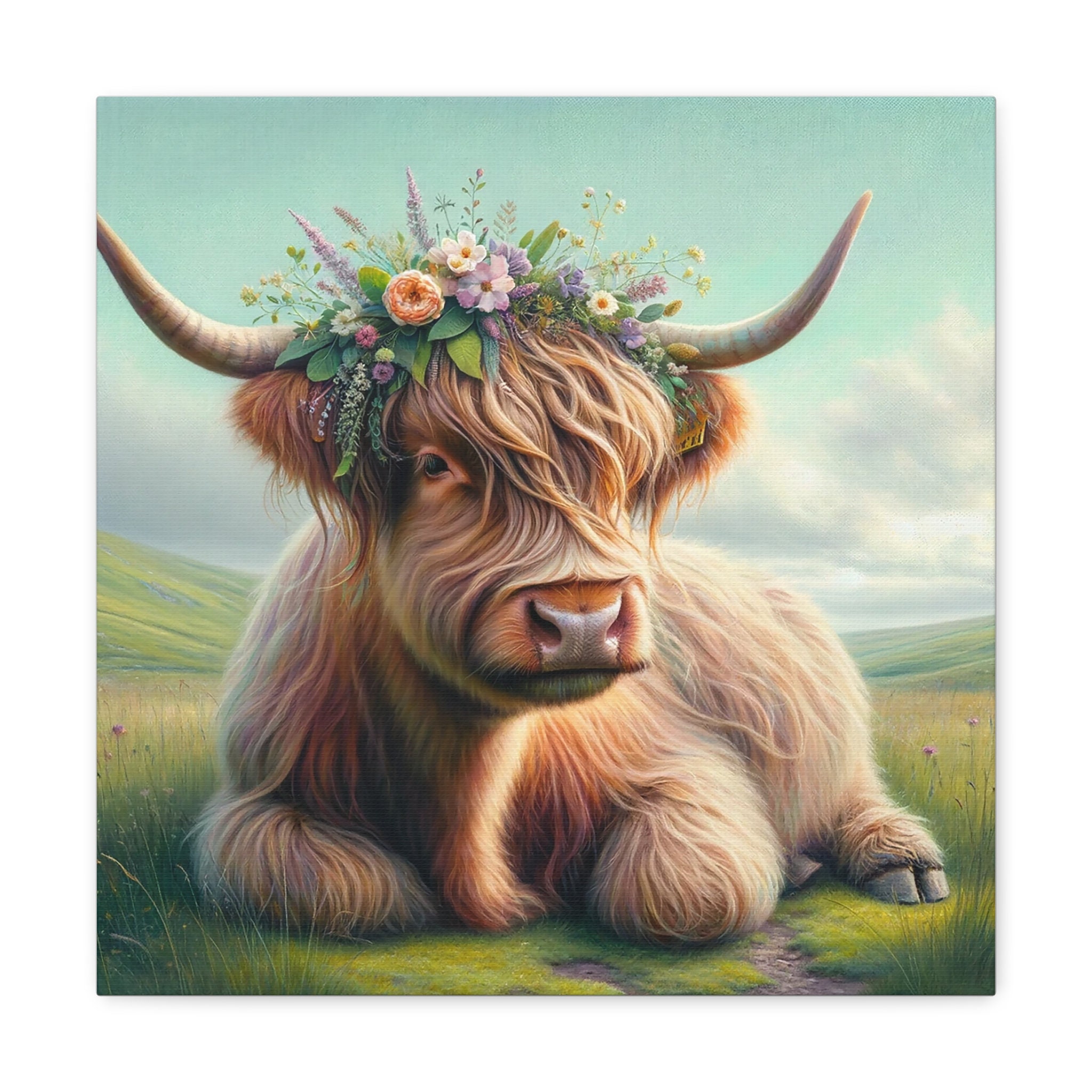 highland-cow-flower-crown-canvas-print-etsy