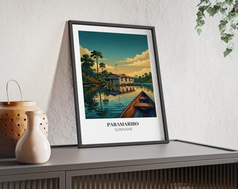Paramaribo Suriname Travel Poster | Vintage Riverboat Illustration | South American Wall Art | Tropical Home Decor | Suriname Souvenir Gift