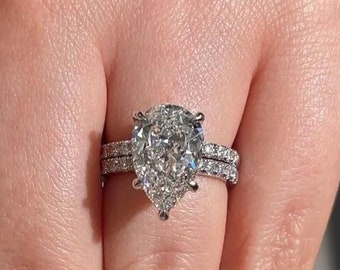 Unique Pear 3 CT Moissanite  Engagement Ring Set Bridal Set Ring For Women 14k/14k/48k White Gold Wedding Matching Ring Set Gift For Her