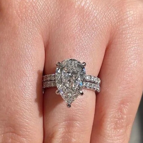 Unique Pear 3 CT Moissanite  Engagement Ring Set Bridal Set Ring For Women 14k/14k/48k White Gold Wedding Matching Ring Set Gift For Her