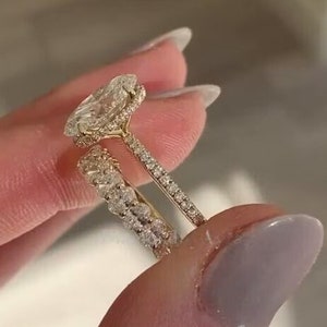 3ct Oval Cut Moissanite Engagement Ring Set Wedding Ring set Bridal Set Ring For Her Anniversary Ring Stylish Gold Ring Set Oval Ring Set image 2
