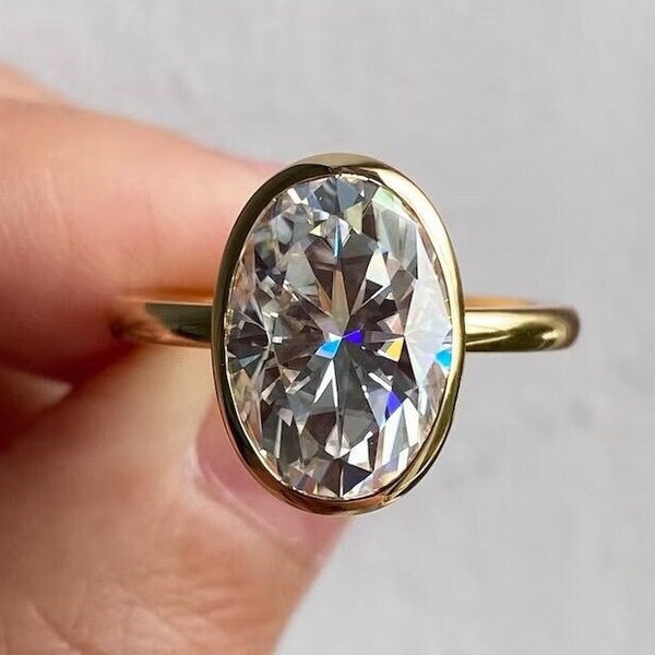 Ensemble panier tulipe taille ovale en moissanite, bague de fiançailles solitaire, bague en moissanite ovale, bague de proposition, bague d'anniversaire, bague pour femme.