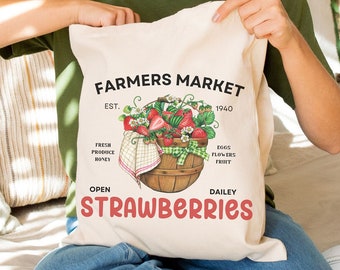 Strawberries Farmers Market 100% Cotton Tote Bag, Grocery bag, Cotton tote bag, Teacher appreciation gift, Mom Birthday gift, Mother's day