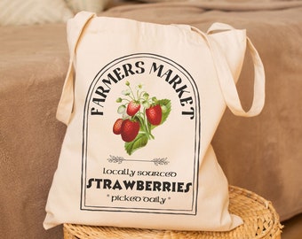 Strawberries Farmers Market 100% Cotton Tote Bag, Grocery bag, Cotton tote bag, Teacher appreciation gift, Mom Birthday gift, Mother's day