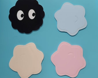 Kawaii Star Candy Acrylic Coaster Set – Cute Anime Drink Coasters with Soot Sprite Friend | Laser Cut Desk Decor | Anime Fan Gift