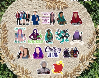 May include: A selection of vibrant stickers showcasing characters and quotes from a well-known animated film. The stickers depict characters with phrases such as "Queen of Mean", "Wicked", and "Chilling like a Villain". The set is marked "SET-Z41".