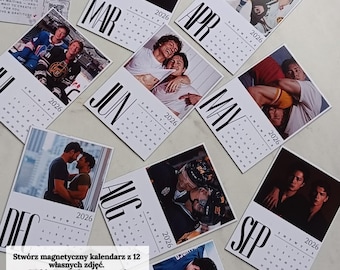 Personalized Photo Calendar 2026 – Magnetic Mini Fridge Calendar – Custom 12 Photos Gift for Couples