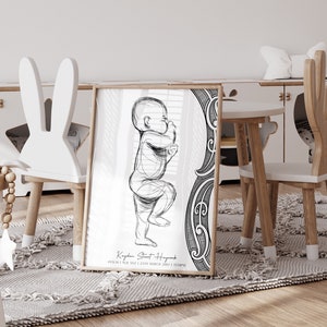 Cartel de nacimiento personalizado con impresión maorí / Decoración minimalista personalizada de la guardería / A1 59,5x84,1 cm / whānau / pēpi / recién llegado / aotearoa