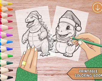 Kids Coloring Book Kids Christmas Godzilla Coloring Page Coloring Sheet Printable PDF Homeschool Worksheets