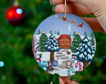 Stardew Inspired Ornament Christmas Decoration Gamer Gift for Cozy Gaming Lover SDV 6.1 Cat and Dog Valley Gifting for Her XMas Tree Strdrop
