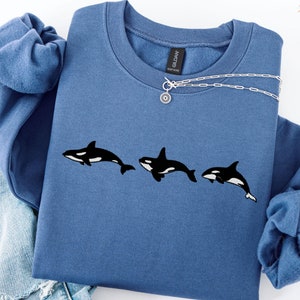 Embroidered Orca Sweatshirt, Gift for Orca Lover, Killer Whale Embroidery, Whale Lover Sweater, Ocean Lover Gifts, Embroidered Gift Nautical