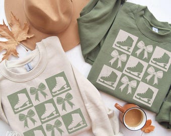 Ice Skating Sweatshirt, Figure Skater Gift, Ice Skate Bow Shirt, Skating Coach Gift, Rink Mom Winter Boho T-Shirt, Matching Gameday Shirts