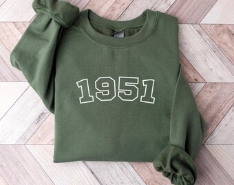 1951 Sweatshirt, 1951 College Style Number Sweater Custom, 1951 Birthday Year Number Shirt Women, Birthday Gift, 75th Birthday Sweatshirt