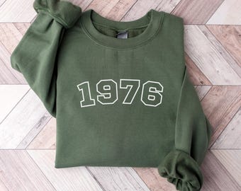 1976 Sweatshirt, 1976 College Style Number Sweater Custom, 1976 Birthday Year Number Shirt Women, Birthday Gift, 50th Birthday Sweatshirt