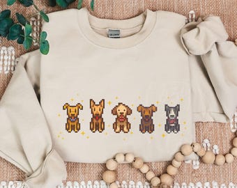 Stardew Dog Sweatshirt Pixel Art Star Dew Videogame Gift, Puppy Pixelated Design, Inclusive Sizing, SDV Sweat Shirt Cozy Sweater Gamer Girl