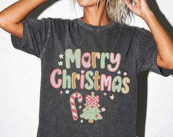 Maglietta con frase natalizia, magliette casual abbinate con la scritta "Buon Natale", maglietta con canti natalizi, abbigliamento festivo carino, maglietta per la festa di addobbo dell'albero di Natale