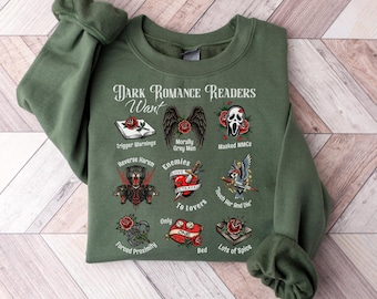 Moletom engraçado de romance dark para leitoras, moletom literário de inimigos a amantes, moletom picante com conteúdo adulto, camiseta com aviso de gatilho, livro com temática de harém reverso.