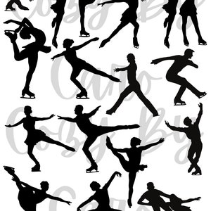 Pack Cricut de patineurs artistiques SVG Patineurs sur glace Cricut Silhouettes de patinage SVG Télécharger les patins