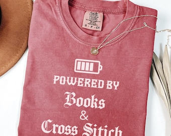 Books and Cross Stitch Lover TShirt, English Teacher Cross Stitcher Apparel, Literary Cross Stitching Gift, Reading Lover Cross Stitch Shirt