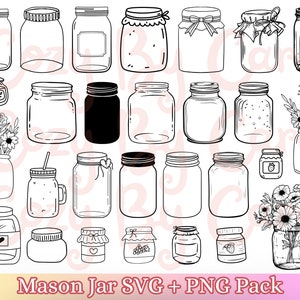 Mason Jar SVG PNG Köksetiketter Cricut Syltburkar Vinyl Skärmaskin Fil Boho Blommor Dricksglas Organisera SVG Organisation Planner