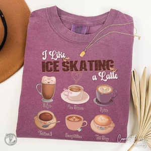 Figure Skater Shirt, Ice Skating T-Shirt, Cute Skating Coach Gift, Comfort Colors Ice Skating Mom Clothes, Figure Skate Coffee Lover Tee